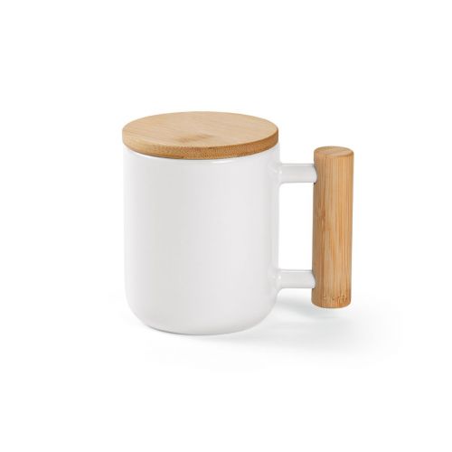 DOURO - Taza ; cerámica con tapa y asa de bambú, 380 ml. Sublimación