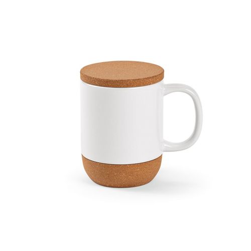 EBRO - Taza ; cerámica, tapa y base de corcho, 380 ml. Sublimación