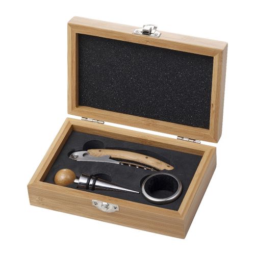 LEONIE - Set de vino de bambú y acero inox. 