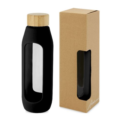 TIDAN - Vaso de vidrio borosilicato de 360 ml con agarre de corcho y tapa de silicona "Lidan"