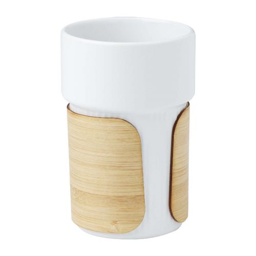 FIKA - Vaso de cerámica de 330 ml con agarradero de silicona y tapa de plástico "Java"