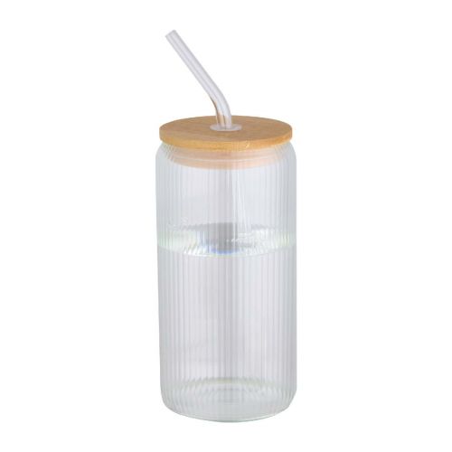 MIRAGE -Jarra de 500 ml de vidrio borosilicato de pared simple con tapa de bambú ""
