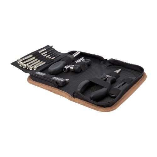 SPIKE -Set de herramientas de plástico reciclado con certificación RCS de 24 piezas con funda de corcho 