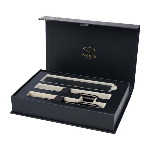 PARKER - set de bolígrafo y rollerball acromático con caja de regalo IM (tinta negra/azul)