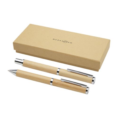 APOLYS -Set de regalo de bolígrafo y rollerball de bambú "" (tinta negra)