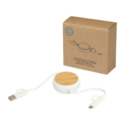 W - Cable retráctil 5 en 1 de plástico reciclado de 100 cm para sincronización de datos y carga rápida de 45  con detalles de ba