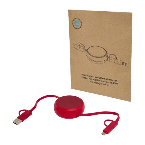  - Cable retráctil 5 en 1 de 100 cm de plástico reciclado y aluminio para sincronización de datos y carga rápida de 45 W "Alasia