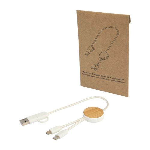 W - Cable 5 en 1 de plástico reciclado de 30 cm para sincronización de datos y carga rápida de 27  con detalles de bambú "Chechi