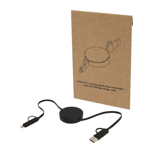 W CITALA - Cable retráctil 5 en 1 de plástico reciclado de 90 cm para sincronización de datos y carga rápida de 40 W "Citala"