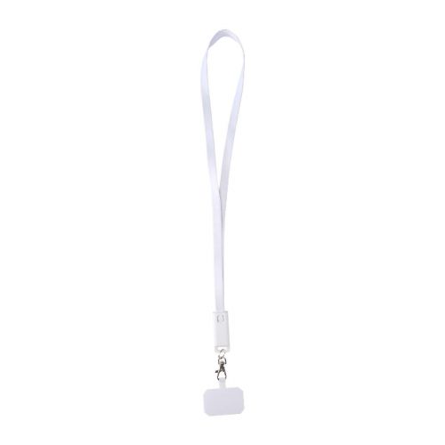  - Lanyard de plástico reciclado para smartphone con sincronización de datos integrada y cable 5 en 1 de carga rápida de 65 W "F