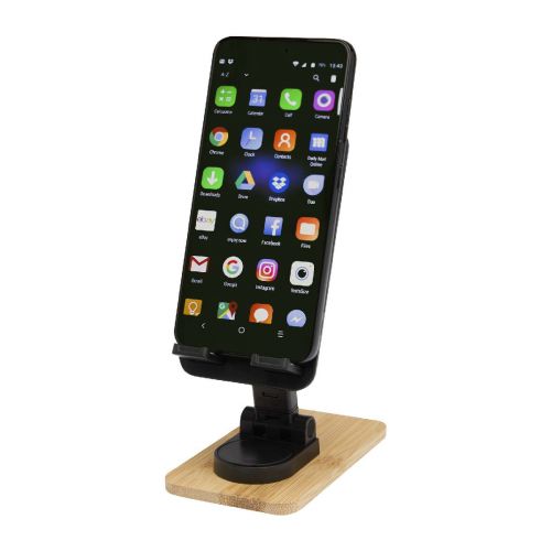 ALFIRK - Soporte para teléfono de sobremesa plegable de plástico reciclado con detalles de bambú ""