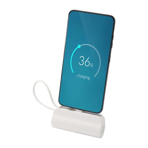 ALNAIR - Batería externa tipo-C de plástico reciclado de 5000 mAh y 10 W con soporte abatible incorporado y cable 2 en 1 ""