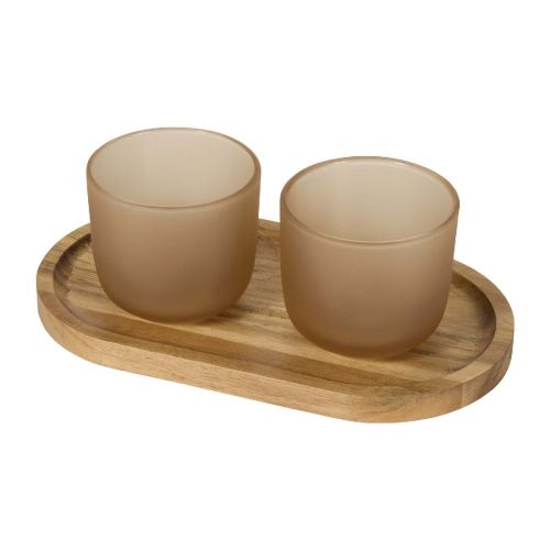 MALE - Set de bandeja de madera y vasos de vidrio acabado mate ""