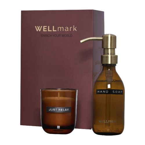DISCOVERY - Dispensador de jabón de manos de 250 ml y juego de velas aromáticas de 150 g con fragancia de lino fresco "Wellmark 