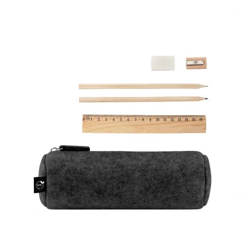 NOMAD - Estuche multiusos en fieltro reciclado (100% rPET) con regla, lápices, goma y sacapuntas