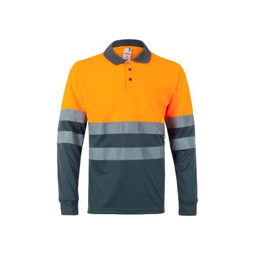 VL VULCAN - Polo bicolor ojo de pájaro (160g/m²) con manga larga, en poliéster (100%)