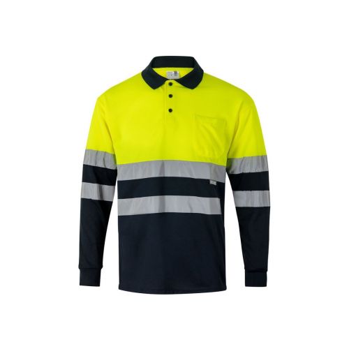 VL VULCAN LARGE - Polo bicolor ojo de pájaro (160g/m²) con manga larga, en poliéster (100%)