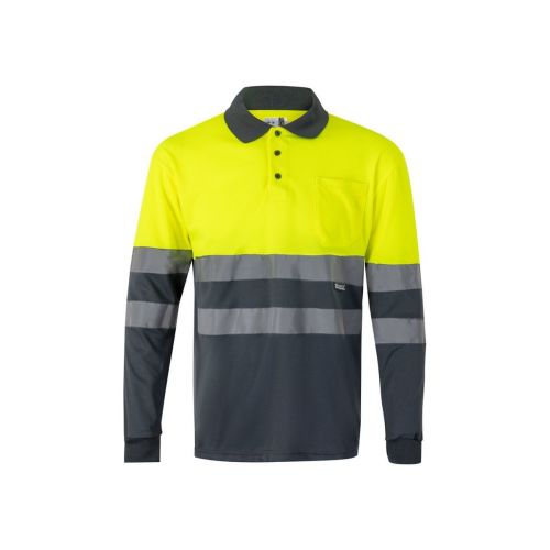 VL VULCAN LARGE - Polo bicolor ojo de pájaro (160g/m²) con manga larga, en poliéster (100%)
