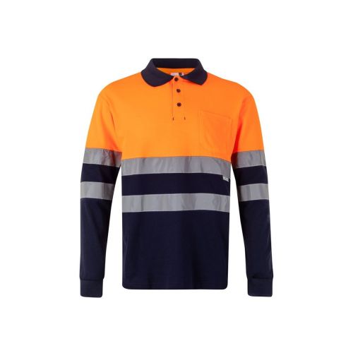 VL PLUTO - Polo de piqué bicolor (150g/m²) con manga larga, en algodón (55%) y poliéster (45%)