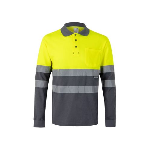VL PLUTO LARGE - Polo de piqué bicolor (150g/m²) con manga larga, en algodón (55%) y poliéster (45%)