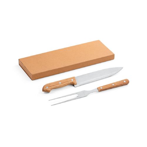 SALSA - Conjunto de 2 utensilios para barbacoa, hechos en bambú y acero inoxidable