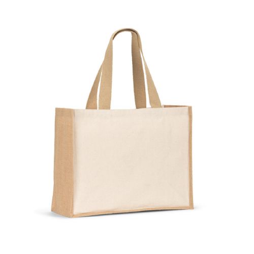 HELSINQUE - Bolsa de lona (320 g/m²), con fondo y laterales en yute laminado (350 g/m²) en tonos naturales