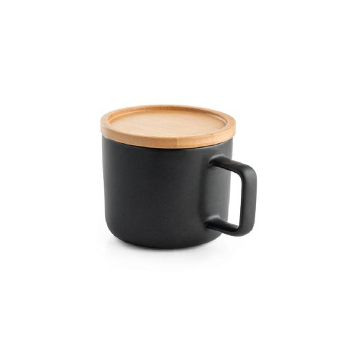 FANGIO - Taza de cerámica con tapa y base de bambú de 220 mL