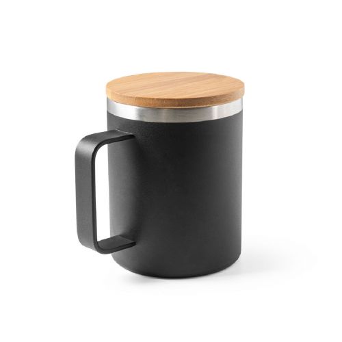 LAUDA - Taza de acero inoxidable 90% reciclado con tapa de bambú 420 mL