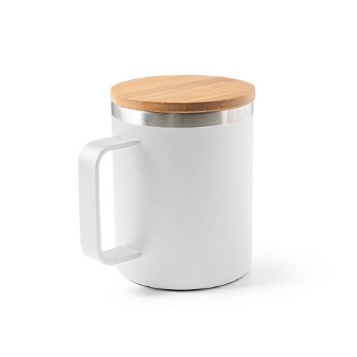 LAUDA - Taza de acero inoxidable 90% reciclado con tapa de bambú 420 mL