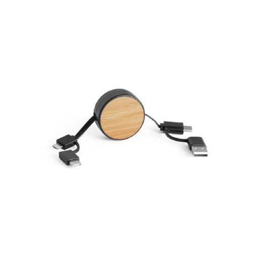 RUBINS - Cable USB retráctil 6 en 1 en ABS reciclado (100% rABS) y bambú