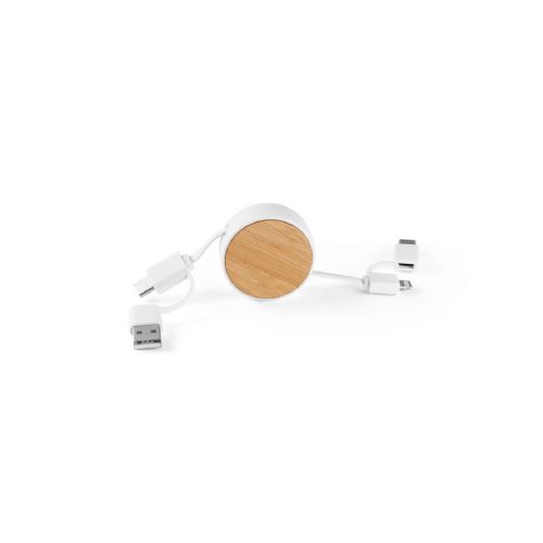 RUBINS - Cable USB retráctil 6 en 1 en ABS reciclado (100% rABS) y bambú