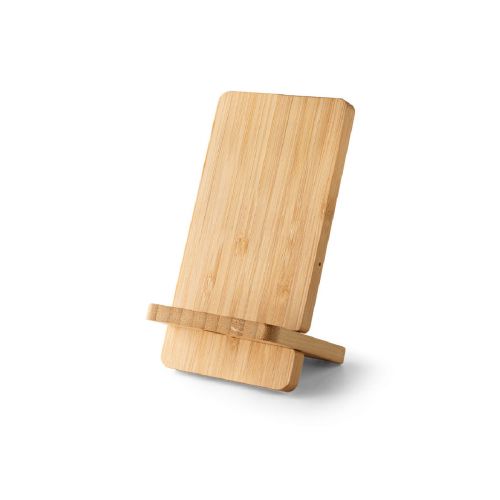 LANGE - Soporte para smartphone con cargador inalámbrico, rápido, de 15 W en bambú