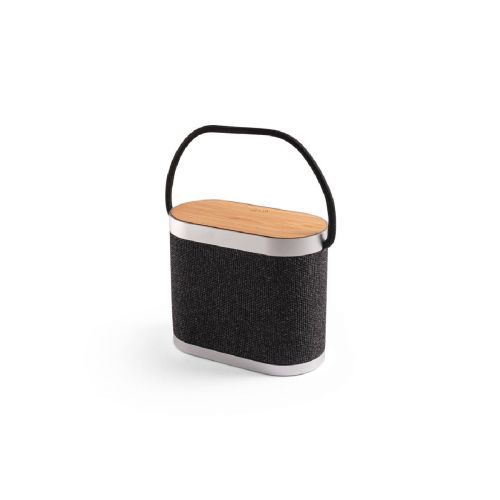 GUETTA - Altavoz portátil de 5 W con cargador inalámbrico ultrarrápido de 15 W y 2 h de duración de batería fabricado en bambú y PET reciclado (100% rPET)