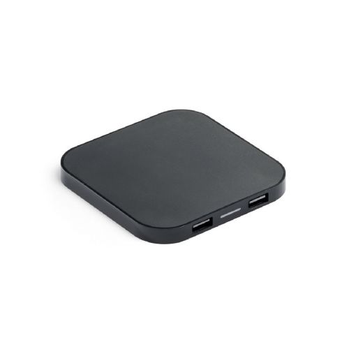 CAROLINE - Cargador inalámbrico superrápido de 15W con HUB 2 puertos USB-A, fabricado en ABS reciclado (60% rABS)
