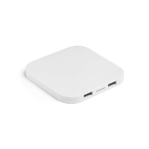 CAROLINE - Cargador inalámbrico superrápido de 15W con HUB 2 puertos USB-A, fabricado en ABS reciclado (60% rABS)