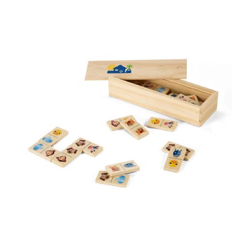 DOMIN - Juego de dominó infantil de madera con 28 piezas con figuras de animales