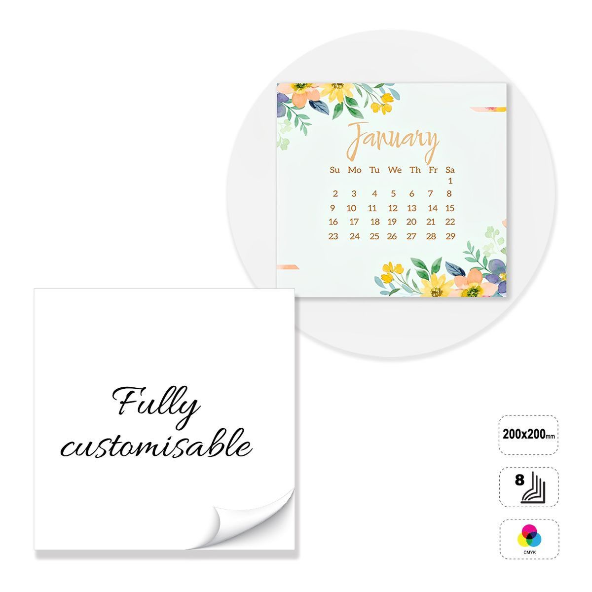 BUDAPEST - calendario de pared pegado a tope de 8 hojas, 200x200 mm | GL120232A