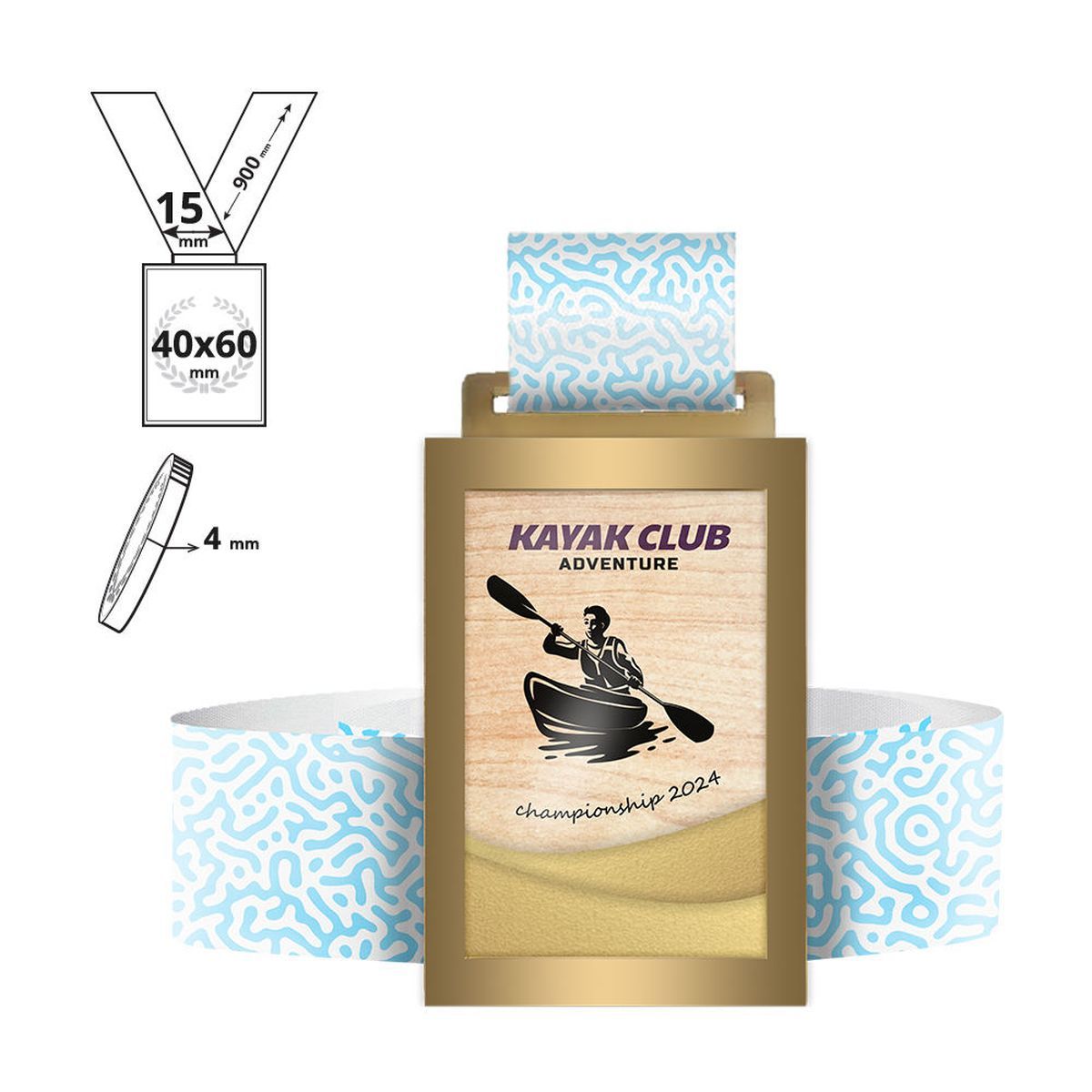 KOCHI - medalla de acero y contrachapado 4mm, 40x60 mm | GL713540A