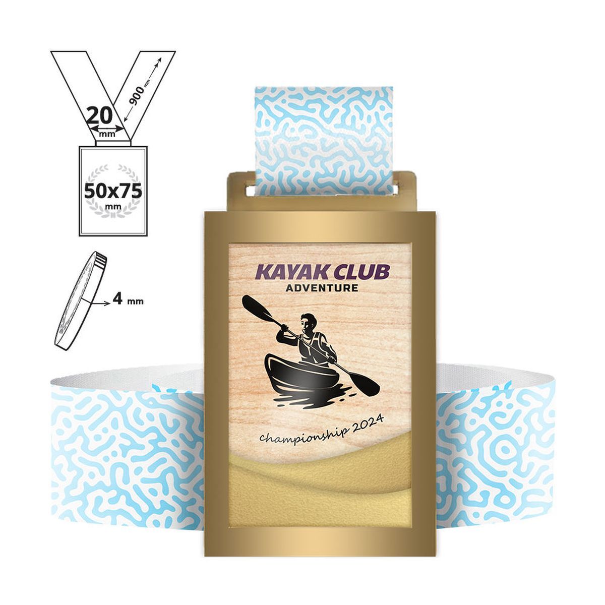 KOCHI - medalla de acero y contrachapado 4mm, 50x75 mm | GL713540B