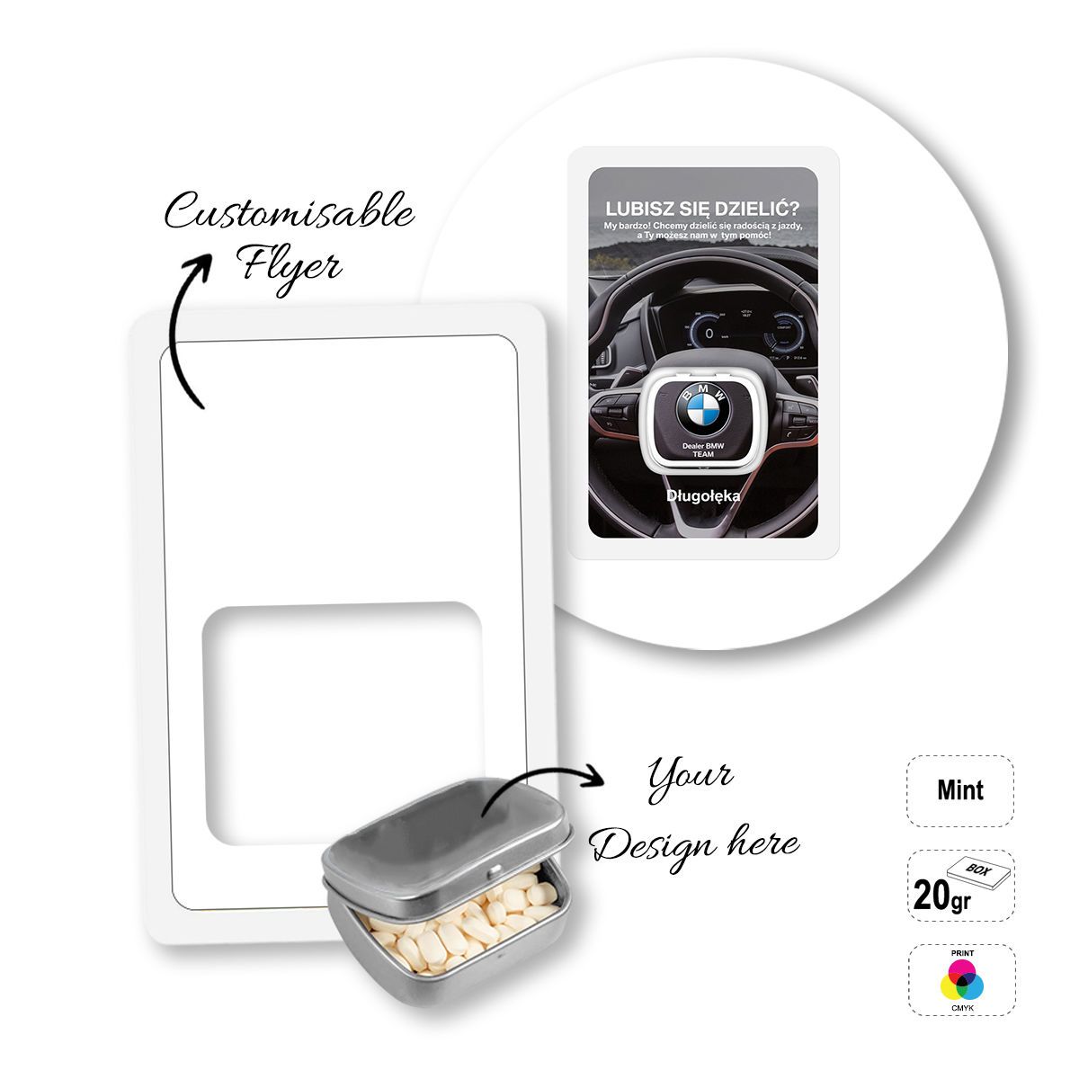 MINT CARD - caja de caramelos de menta con folleto, 154x102x18 mm | GL810605B