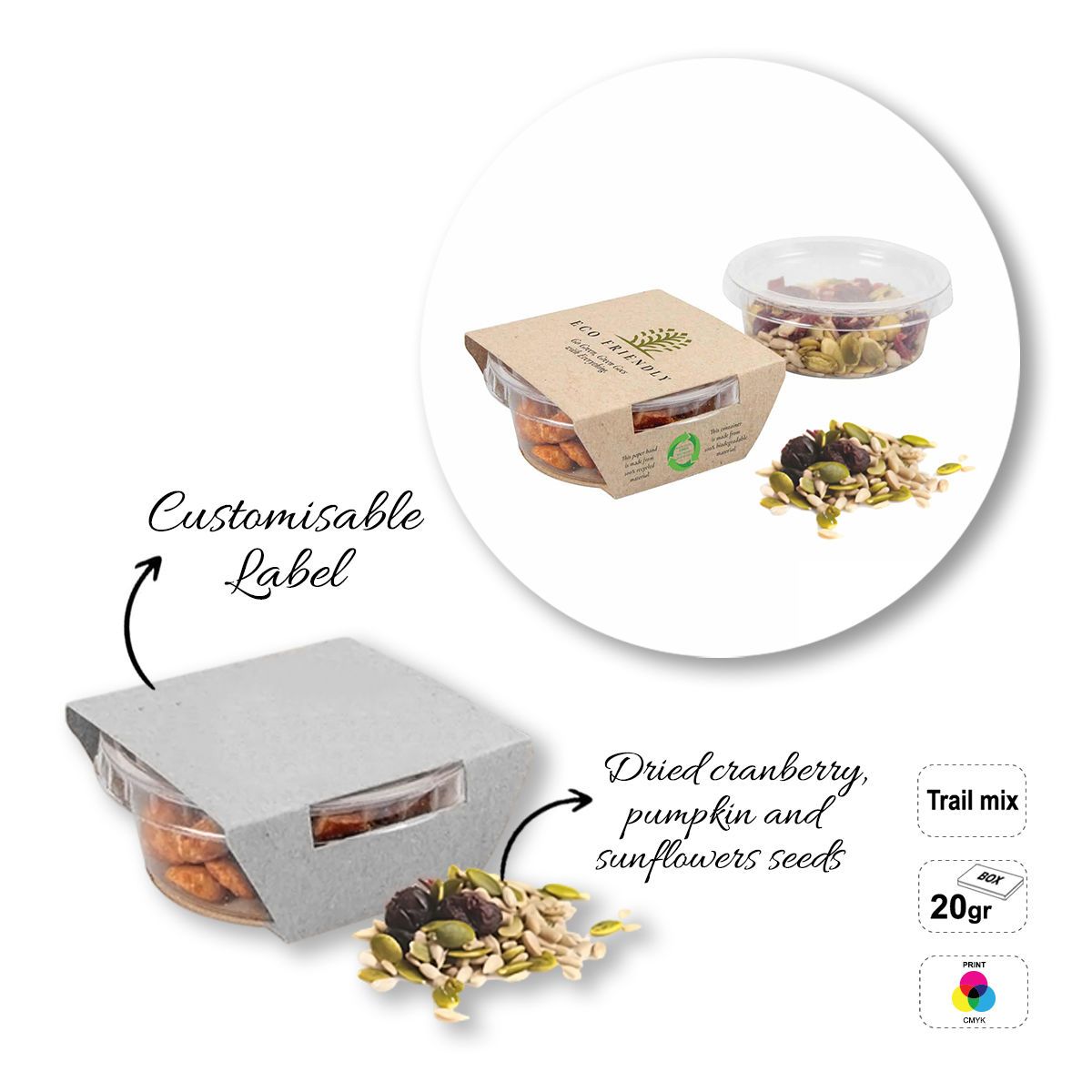 SNACK CUP - caja de frutos secos y semillas, 70x70x28 mm | GL810803A