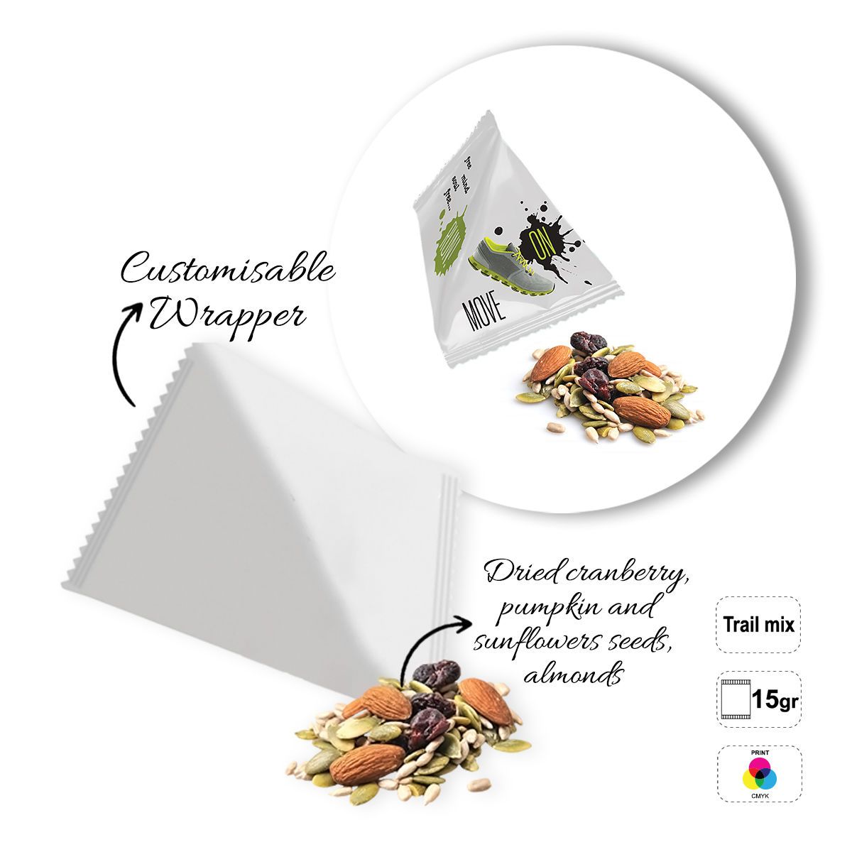 NATURAL PYRAMID - paquete de aperitivos de frutos secos y semillas, 70x70x70 mm | GL810834C