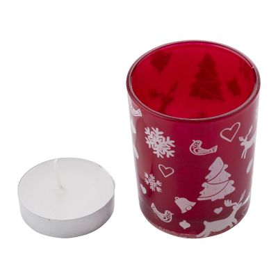 KIRSTEN - Vaso de cristal con vela y decorado navideño.