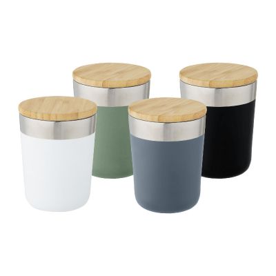 LAGAN -Vaso de 330 ml de acero inoxidable con aislamiento al vacío de cobre y tapa de bambú 