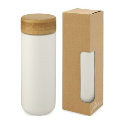 LUMI -Vaso de cerámica de 300 ml con tapa de bambú 
