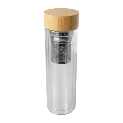 BAILEY -Botella de vidrio de borsilicato de 400 ml con infusor y tapa de bambú 