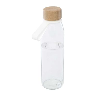 PORTO -Botella de cristal de 500 ml con asa de silicona y tapa de bambú 