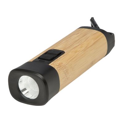 KUMA -Linterna de plástico reciclado con mosquetón de bambú/RCS