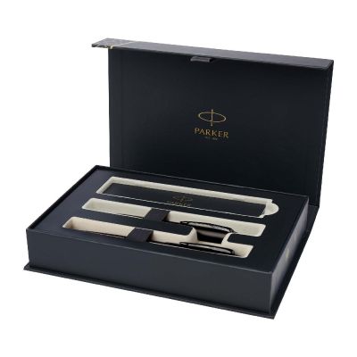 PARKER - set de bolígrafo y rollerball acromático con caja de regalo IM (tinta negra/azul)