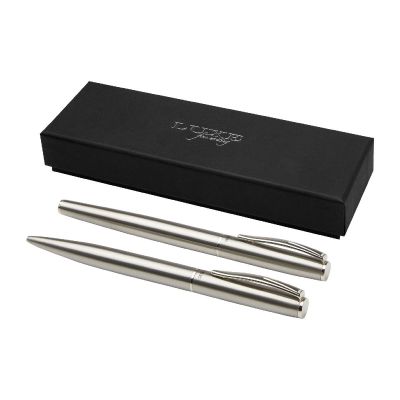 DIDIMIS -Set de bolígrafo y rollerball de acero inoxidable reciclado (tinta negra)